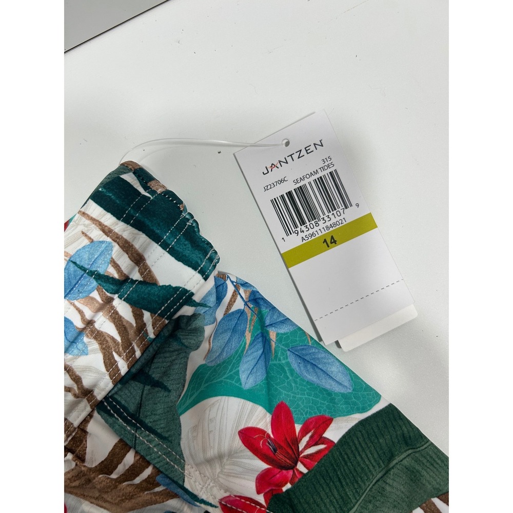 Jantzen Womens Seafoam Tides Tropical Palm Floral Swim Shorts Green Size 14 NEW - Picture 2 of 3
